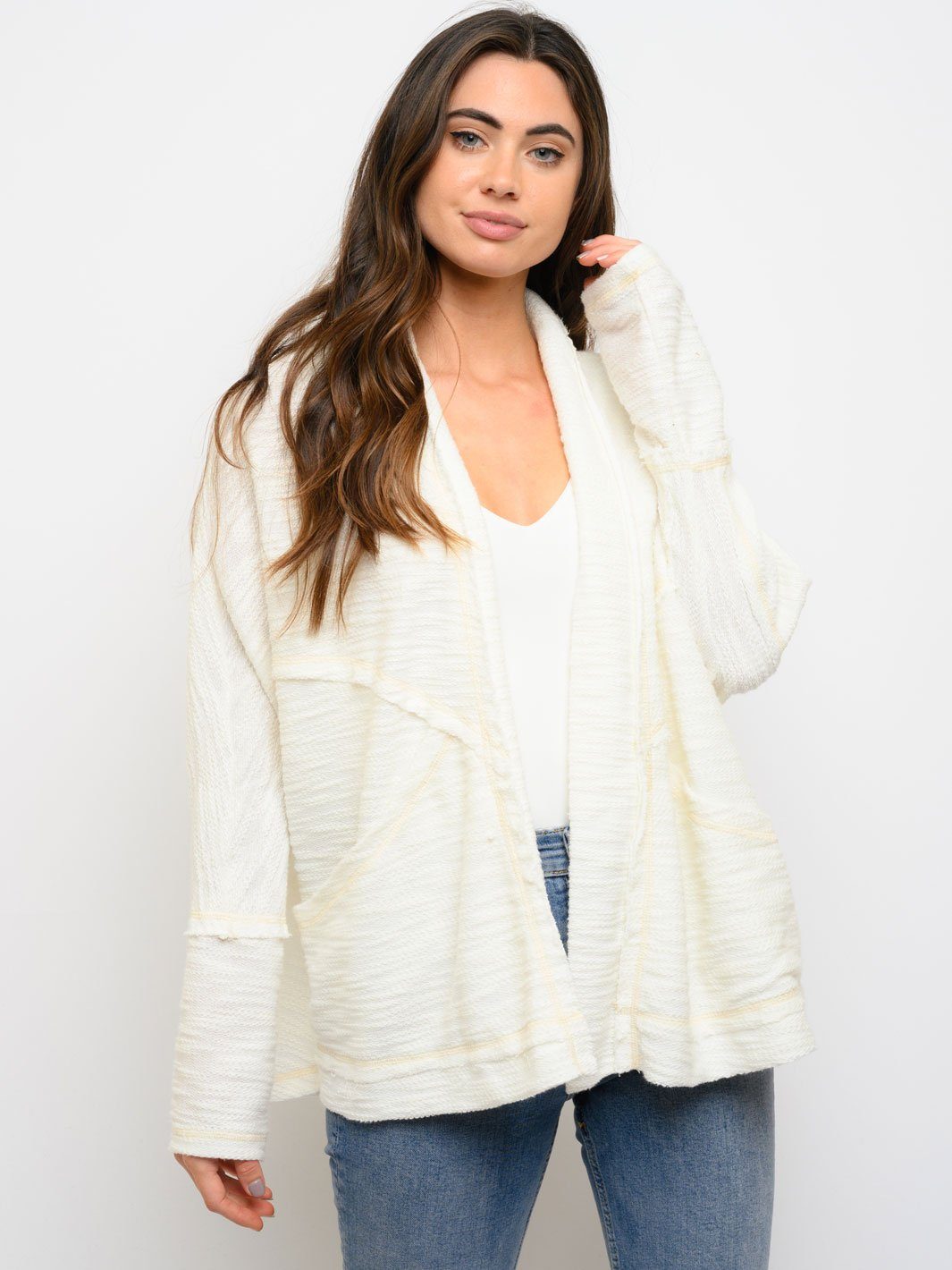 WOMEN'S LONG SLEEVE POCKETS OPEN CARDIGAN
