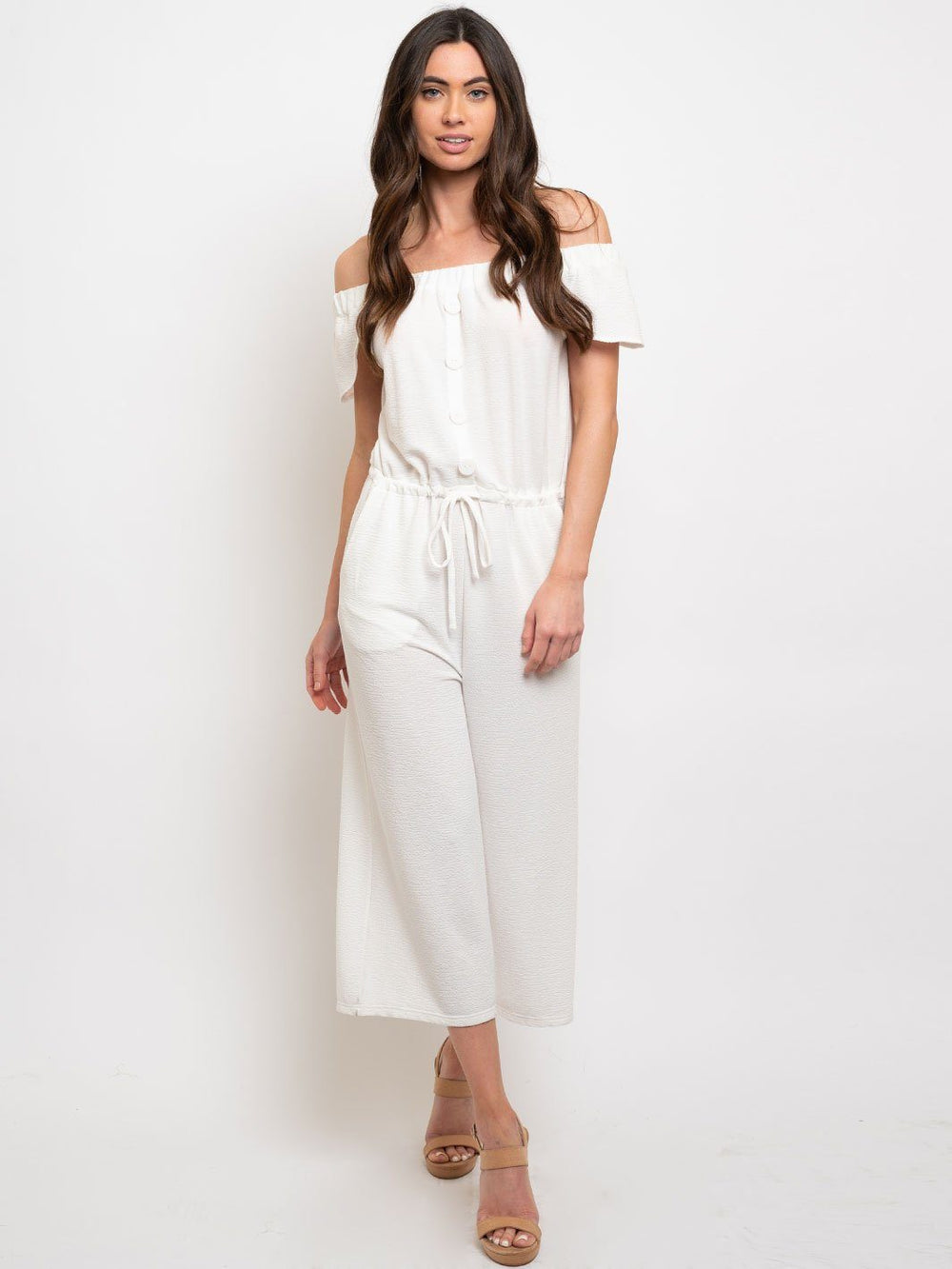 WOMEN'S OFF SHOULDER RUFFLE SLEEVE JUMPSUIT