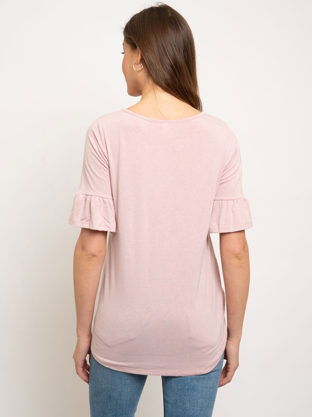 WOMEN'S JERSEY RUFFLED SLEEVES TIE FRONT TOP