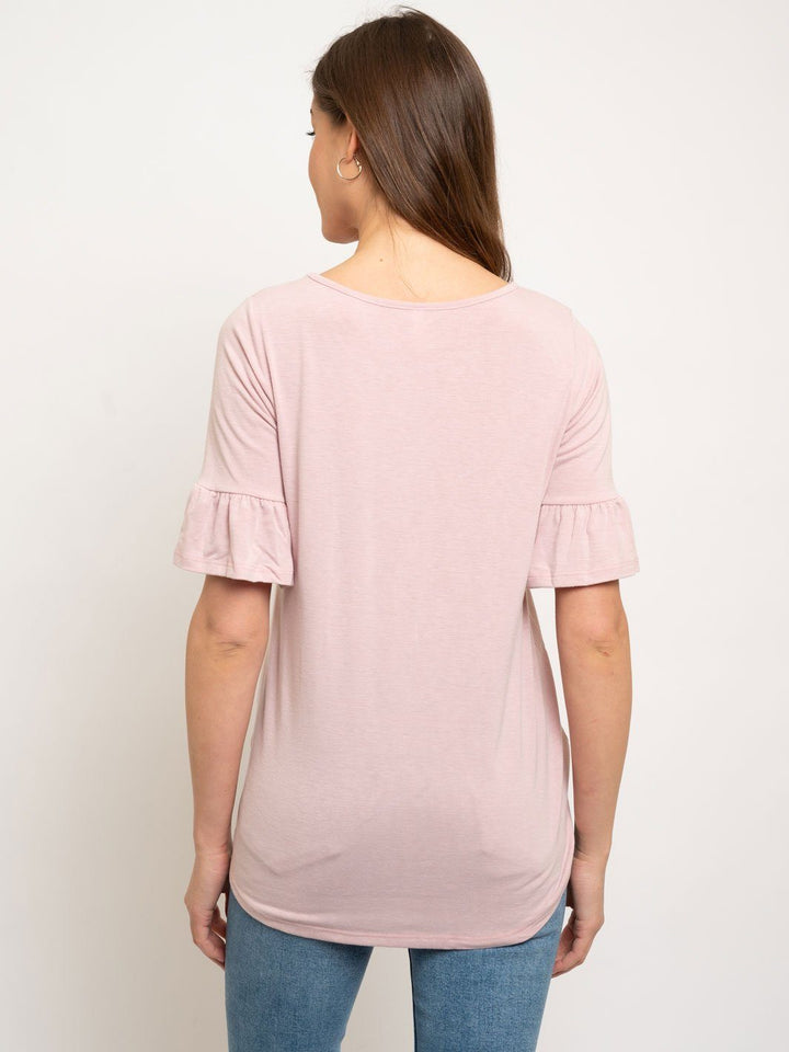 WOMEN'S JERSEY RUFFLED SLEEVES TIE FRONT TOP