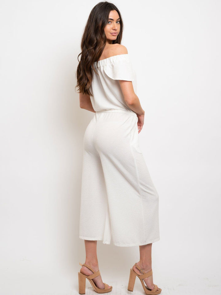WOMEN'S OFF SHOULDER RUFFLE SLEEVE JUMPSUIT