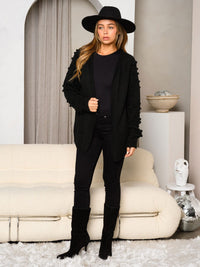 WOMEN'S LONG SLEEVE WITH POM POM DETAILED CARDIGAN