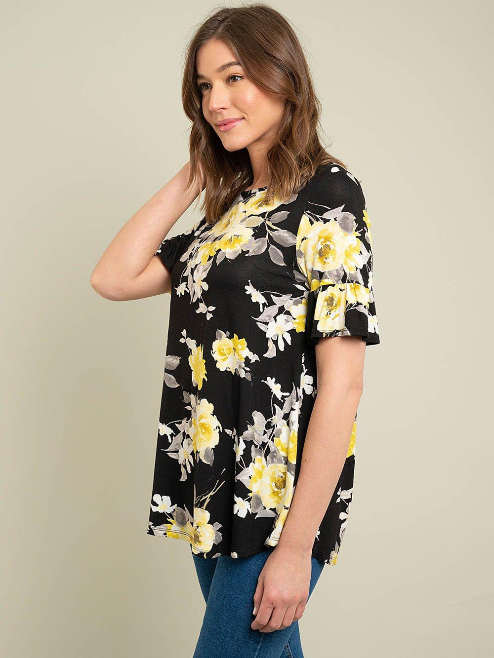 WOMEN'S SHORT SLEEVE FLORAL TOP
