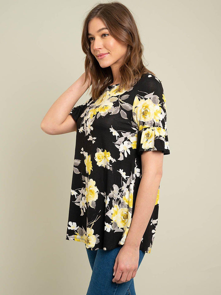 WOMEN'S SHORT SLEEVE FLORAL TOP
