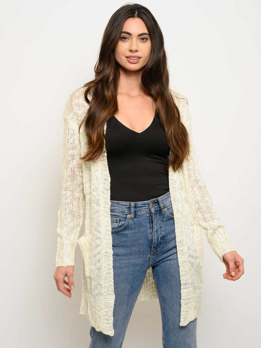 WOMEN'S LONG SLEEVE POCKETS CARDIGAN