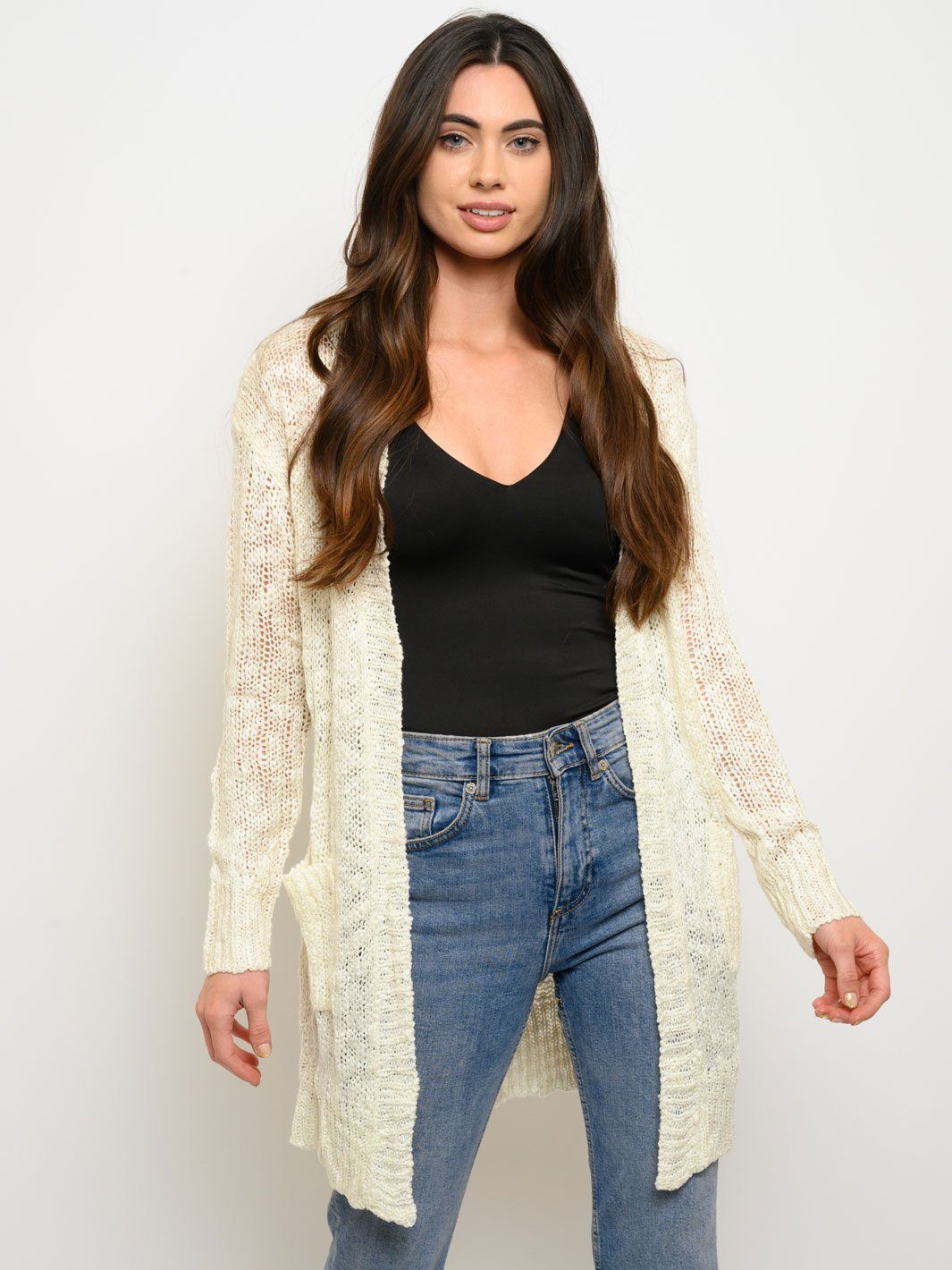 WOMEN'S LONG SLEEVE POCKETS CARDIGAN