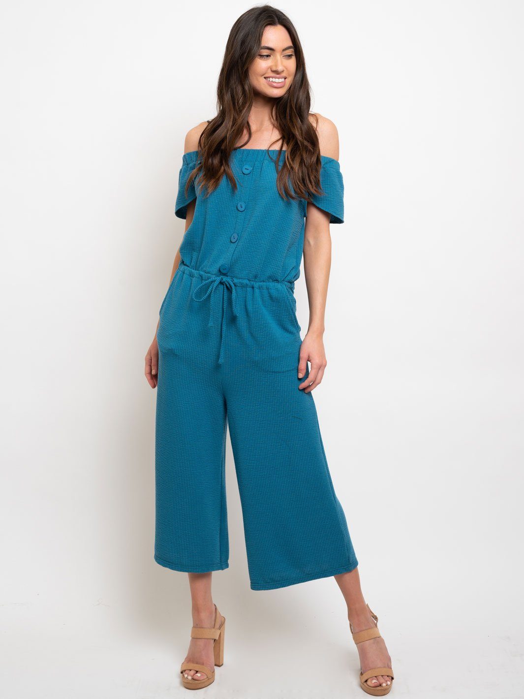 WOMEN'S OFF SHOULDER RUFFLE SLEEVE JUMPSUIT