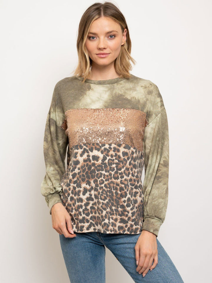 WOMEN'S MULTI PRINT PUFF SLEEVE TOP