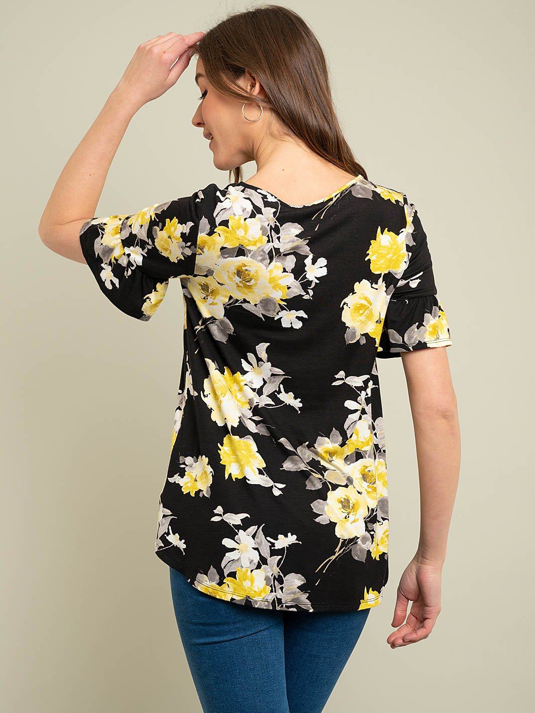 WOMEN'S SHORT SLEEVE FLORAL TOP