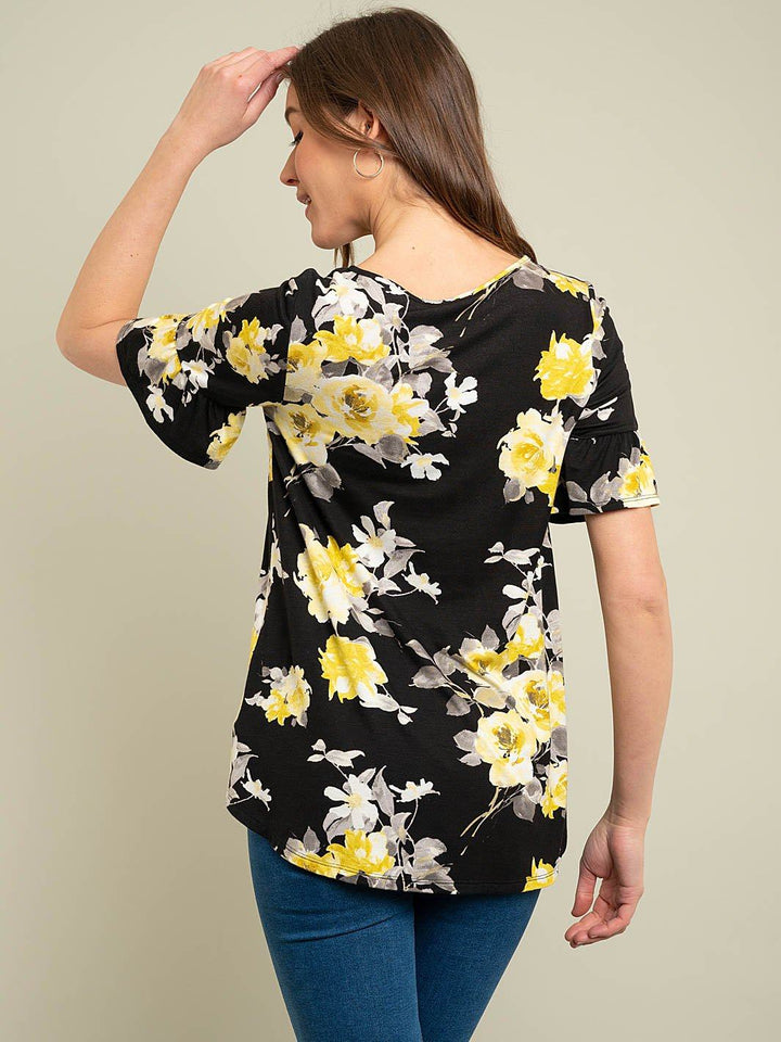 WOMEN'S SHORT SLEEVE FLORAL TOP