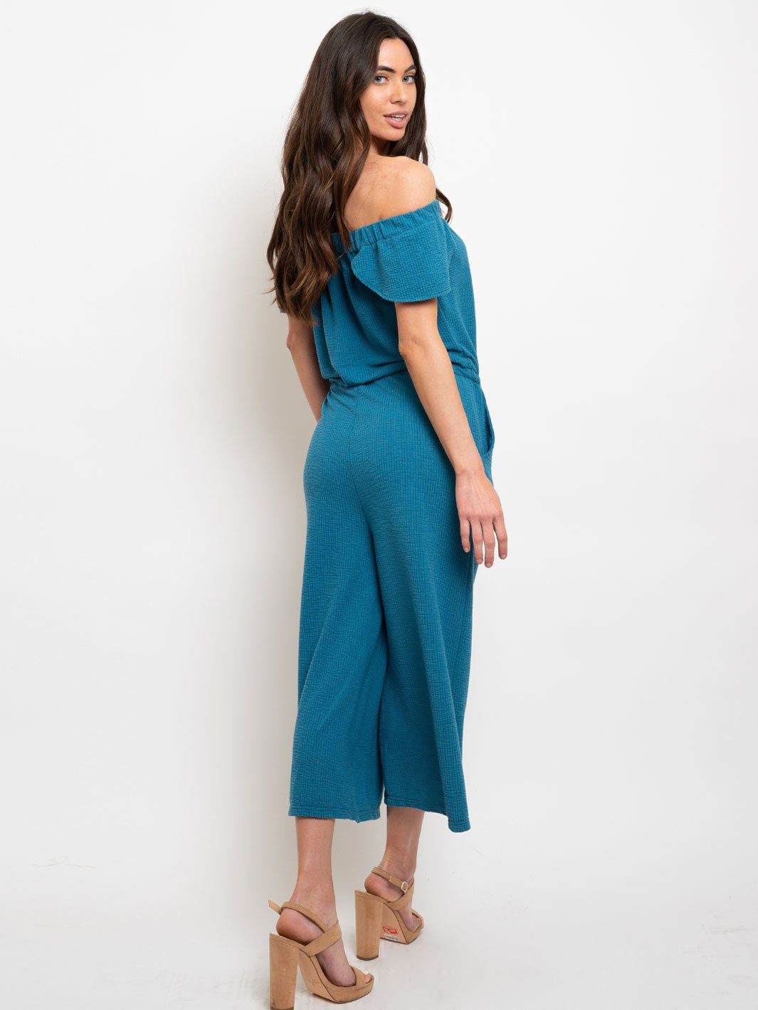 WOMEN'S OFF SHOULDER RUFFLE SLEEVE JUMPSUIT