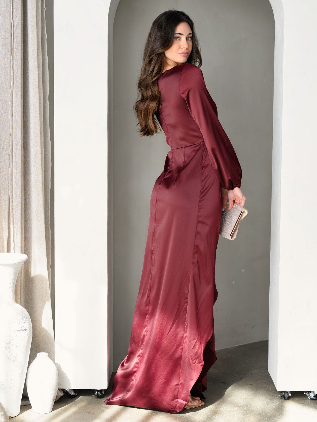WOMEN'S LONG SLEEVE SURPLICE MAXI DRESS