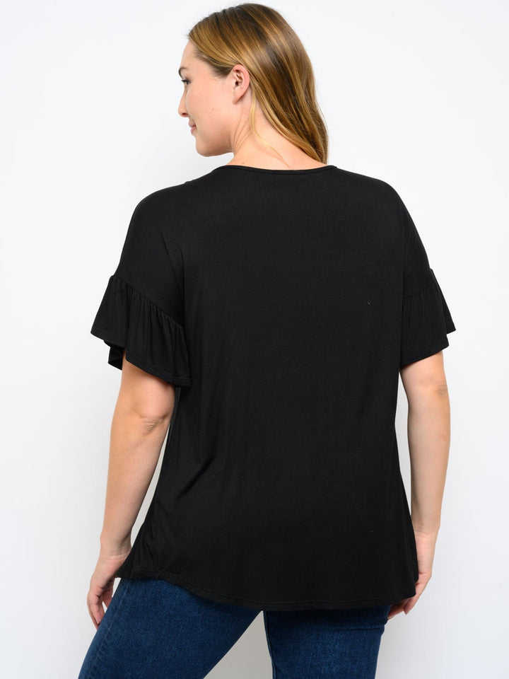 PLUS SIZE SHORT SLEEVE ANIMAL PRINT CONTRAST TOP