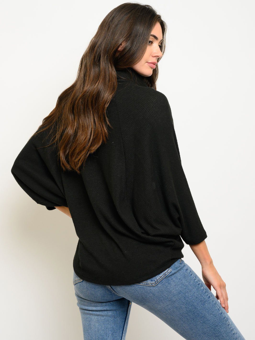 WOMEN'S TURTLE NECK 3/4 SLEEVES TUNIC TOP