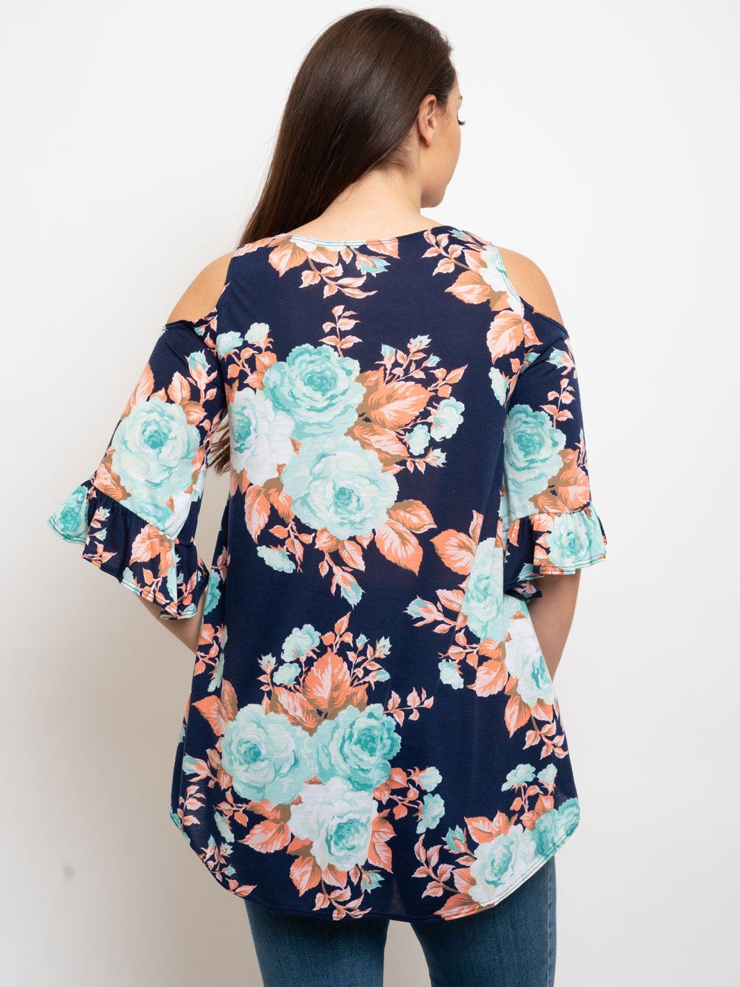 PLUS SIZE FLORAL RUFFLE SLEEVES TOP