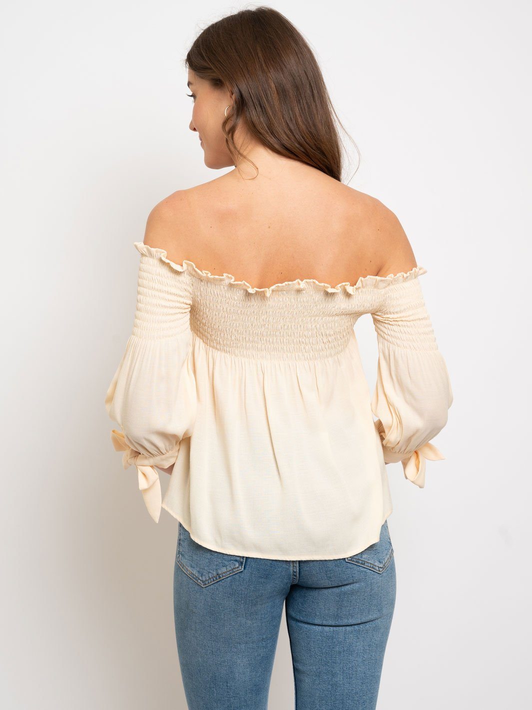 WOMEN'S OFF SHOULDER BABY DOLL SMOCKED TOP