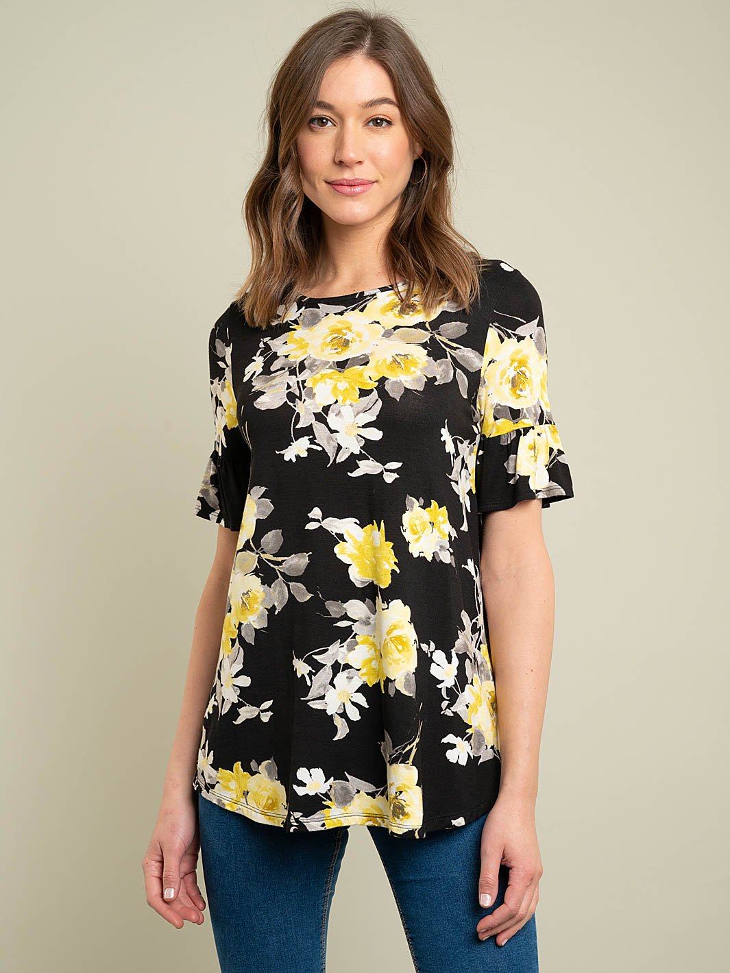 WOMEN'S SHORT SLEEVE FLORAL TOP