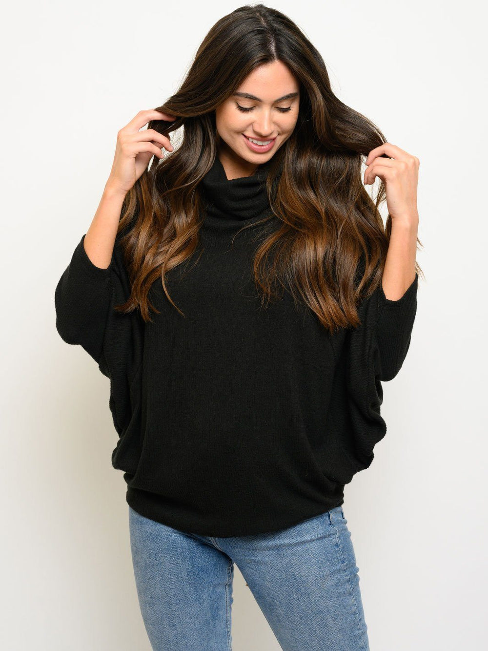 WOMEN'S TURTLE NECK 3/4 SLEEVES TUNIC TOP