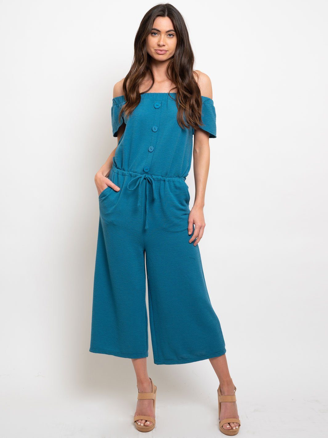 WOMEN'S OFF SHOULDER RUFFLE SLEEVE JUMPSUIT