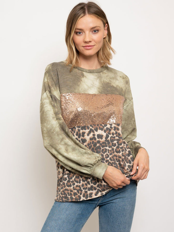 WOMEN'S MULTI PRINT PUFF SLEEVE TOP