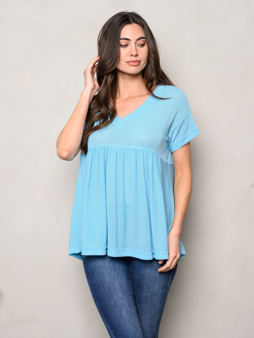 WOMEN'S SHORT SLEEVE V-NECK BABYDOLL TOP