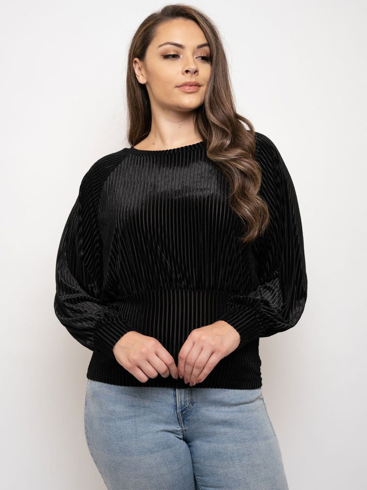 PLUS SIZE LONG PUFF SLEEVE VELVET TOP