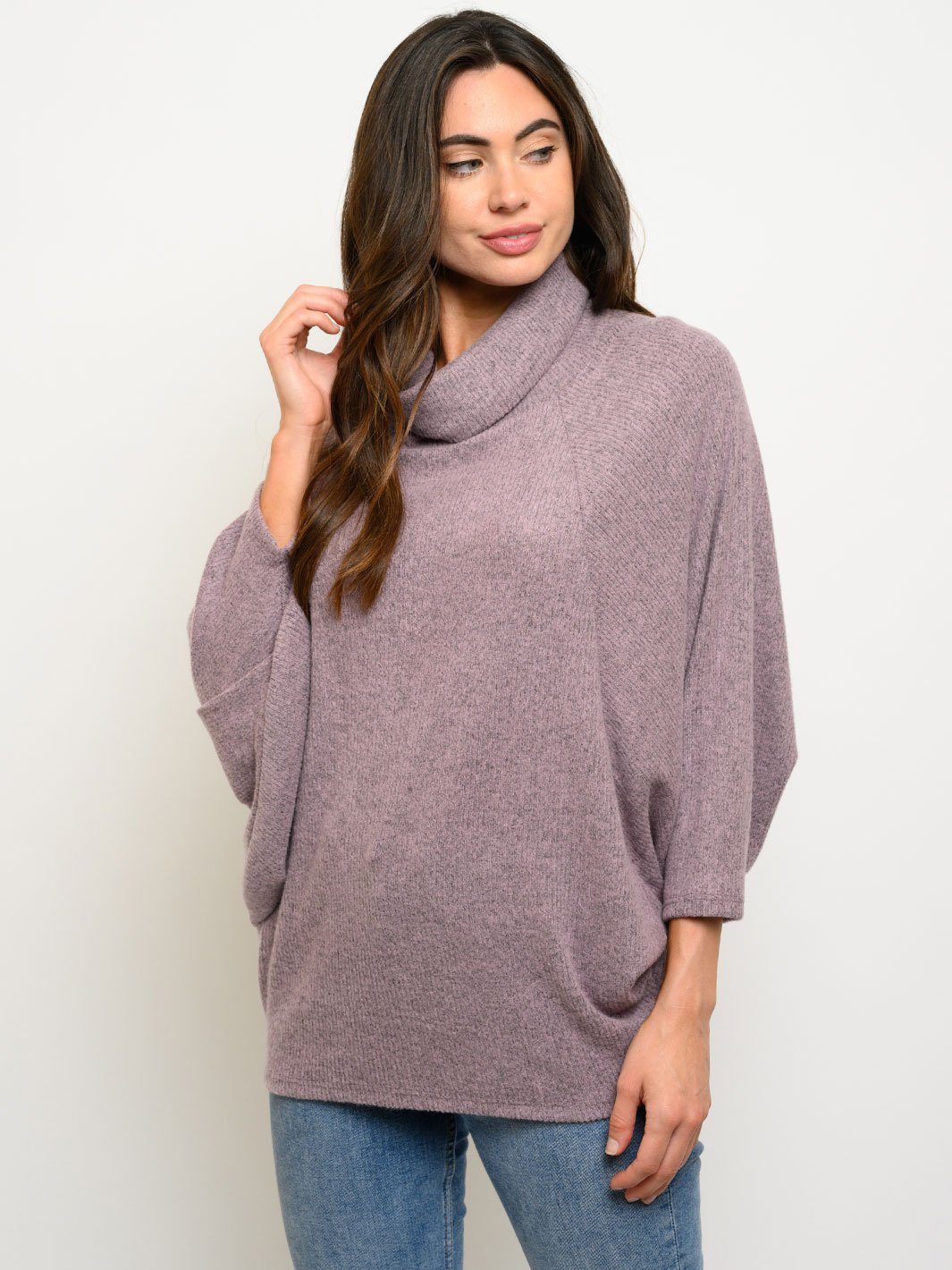 WOMEN'S TURTLE NECK 3/4 SLEEVES TUNIC TOP