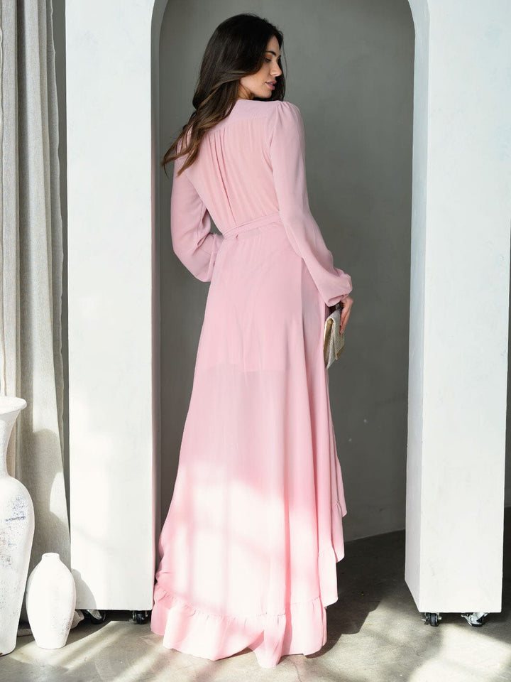 WOMEN'S LONG SLEEVE WRAP RUFFLE MAXI DRESS