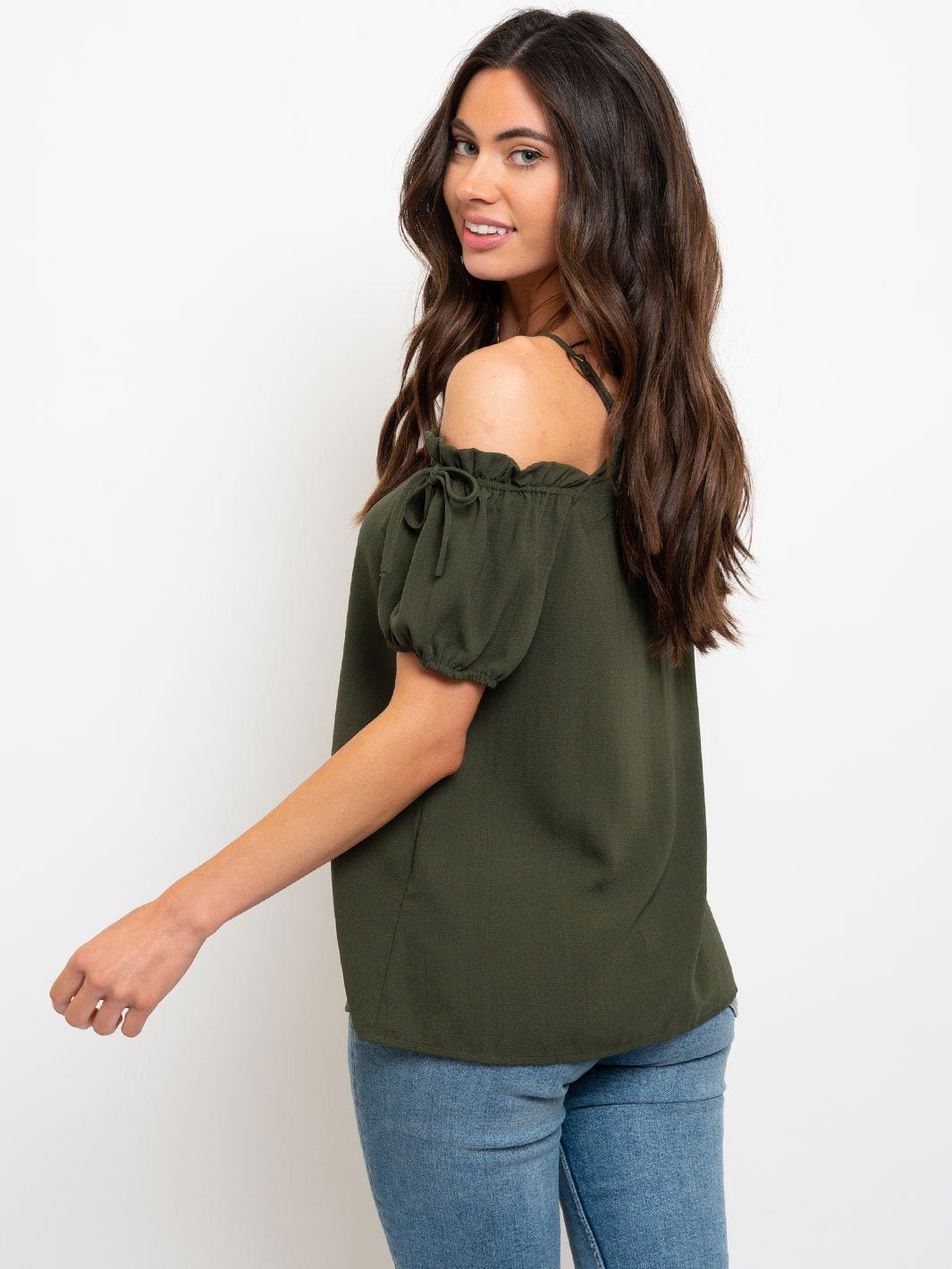 WOMEN'S COLD SHOULDER BUTTON UP TOP