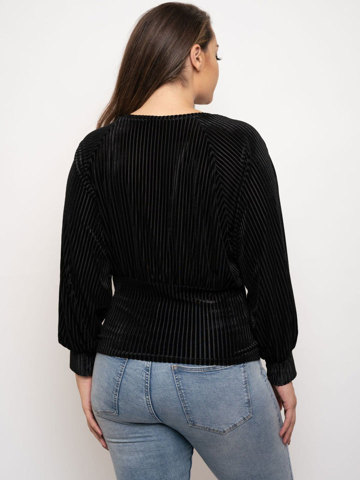 PLUS SIZE LONG PUFF SLEEVE VELVET TOP