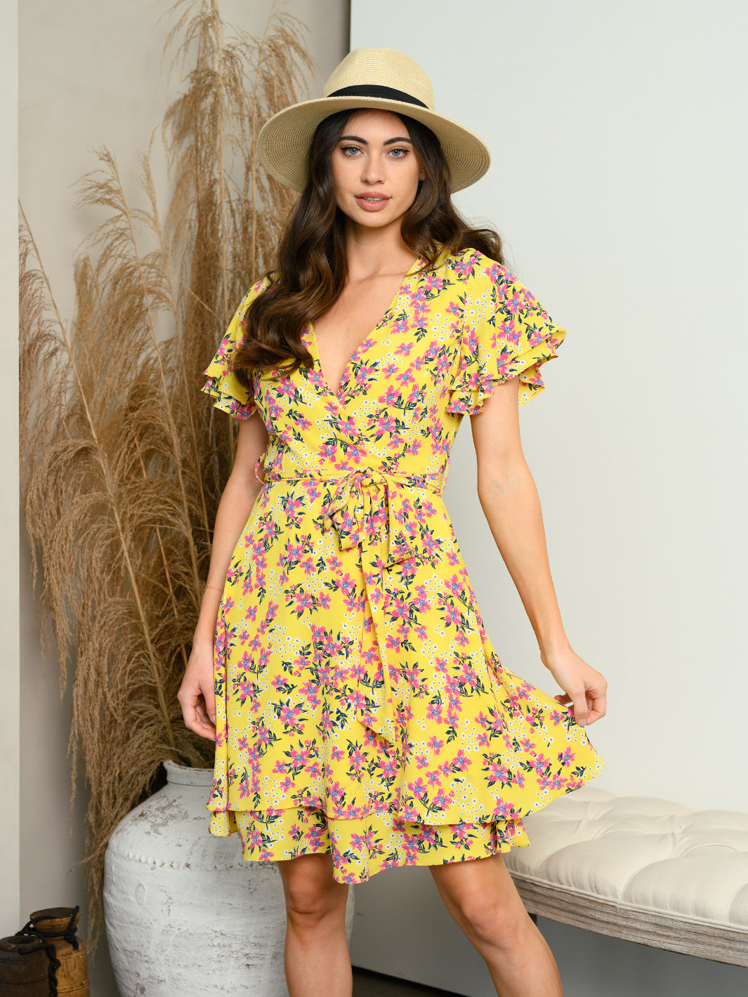 WOMEN'S SURPICE FLORAL MINI DRESS