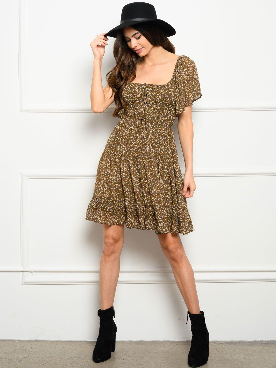 WOMEN'S SHORT SLEEVE FLORAL MINI DRESS