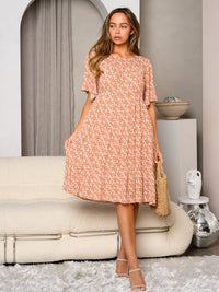 WOMEN'S SHORT SLEEVE TIERED FLORAL MIDI DRESS
