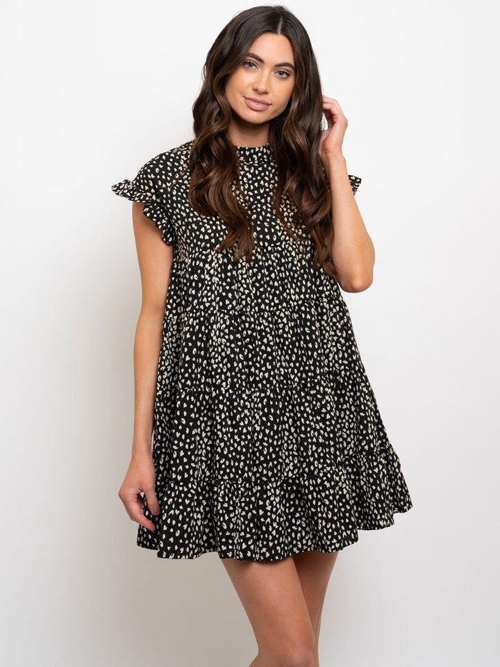WOMEN'S PRINTED BABY-DOLL RUFFLE SLEEVE MINI DRESS