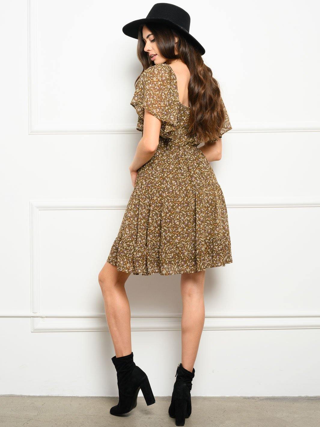 WOMEN'S SHORT SLEEVE FLORAL MINI DRESS