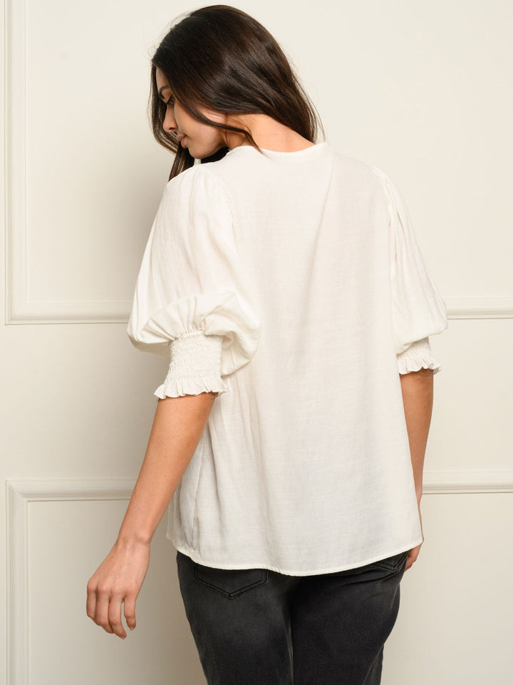 WOMEN'S SMOCKED 3/4 SLEEVES TOP