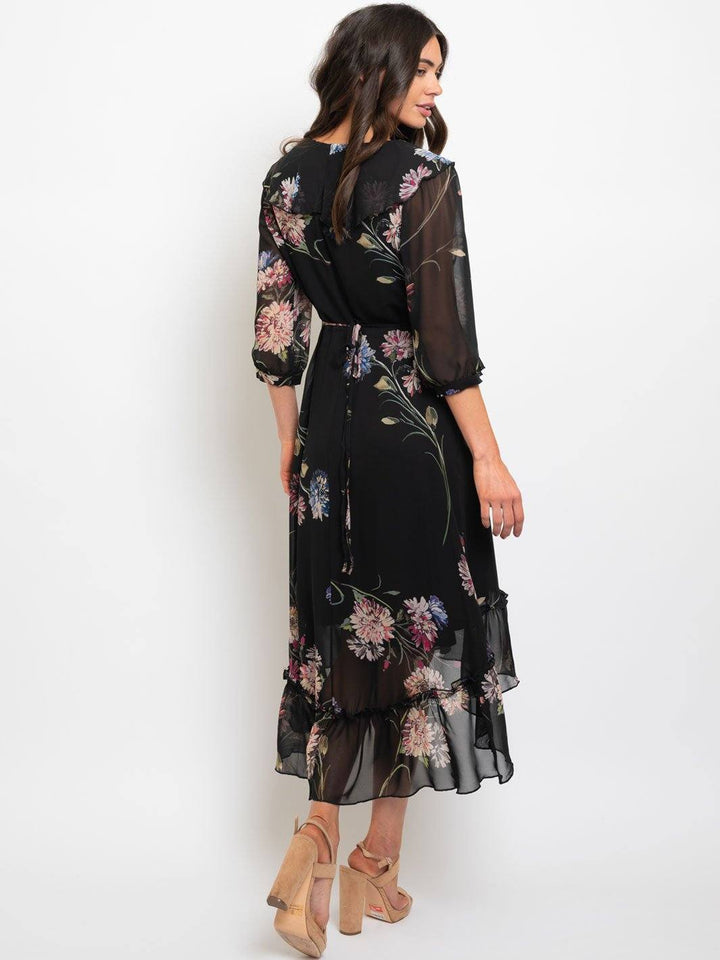 WOMEN'S FLORAL RUFFLE TRIM MAXI DRESS