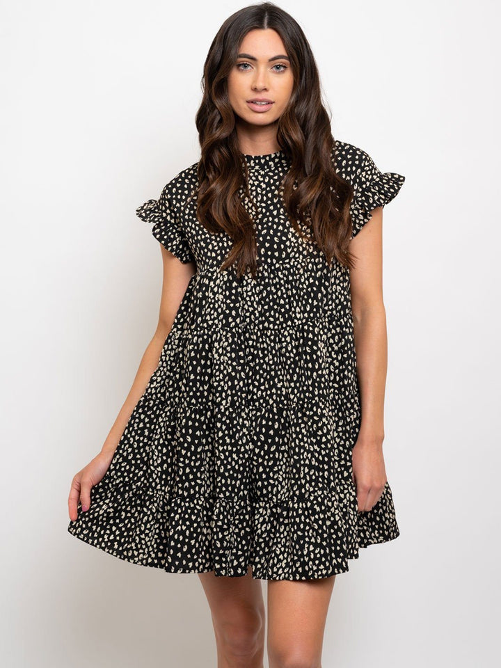 WOMEN'S PRINTED BABY-DOLL RUFFLE SLEEVE MINI DRESS