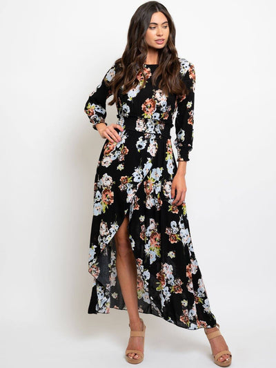 WOMEN'S FLORAL 3/4 SLEEVES MAXI DRESS