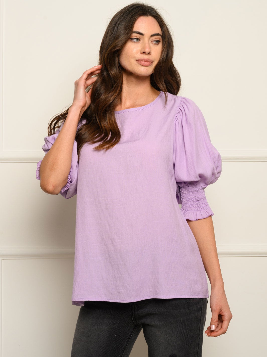 WOMEN'S SMOCKED 3/4 SLEEVES TOP