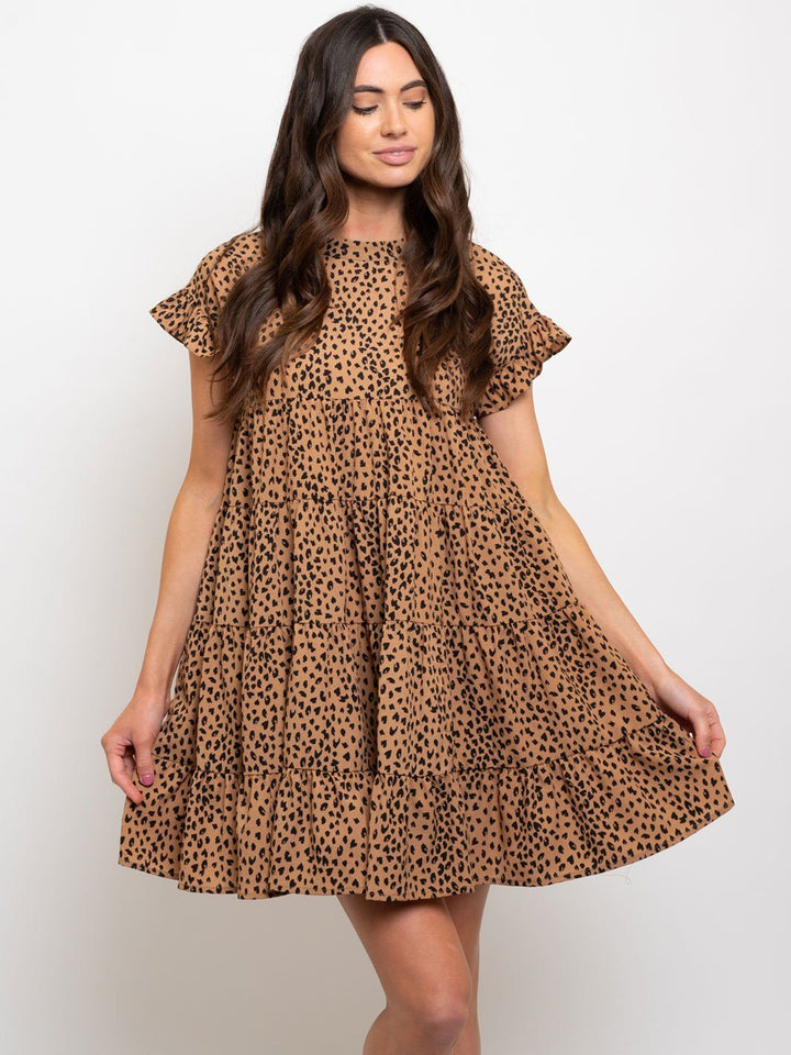 WOMEN'S PRINTED BABY-DOLL RUFFLE SLEEVE MINI DRESS