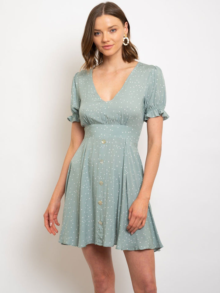 WOMEN'S RUFFLED SLEEVE BABYDOLL WITH BUTTON ACCENT DRESS