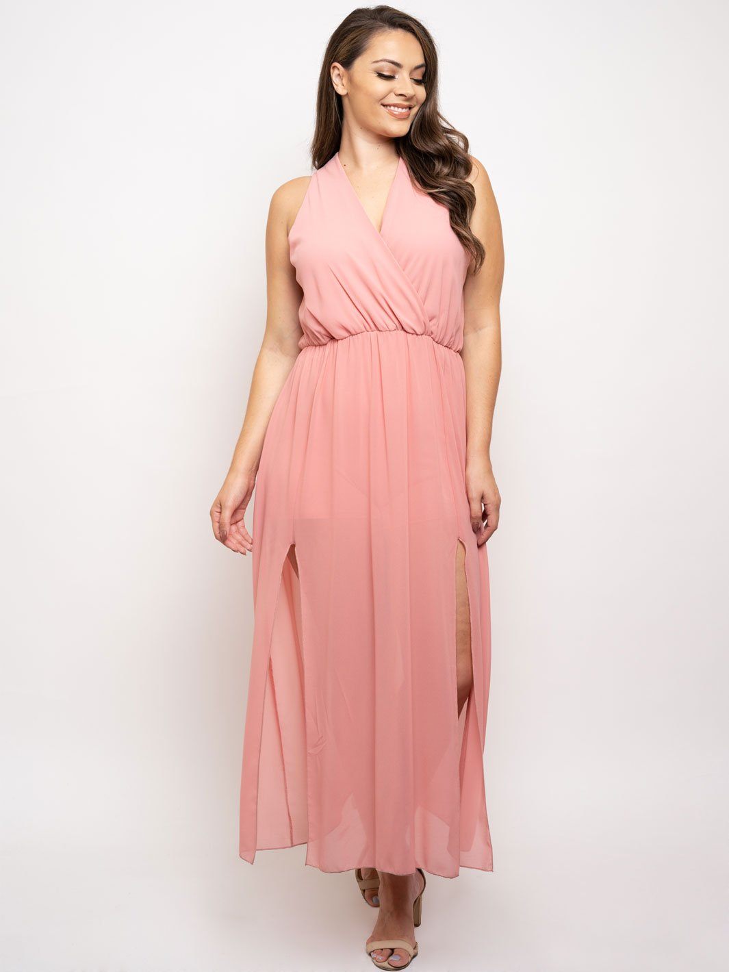 PLUS SIZE SLEEVELESS FRONT SLIT MAXI DRESS