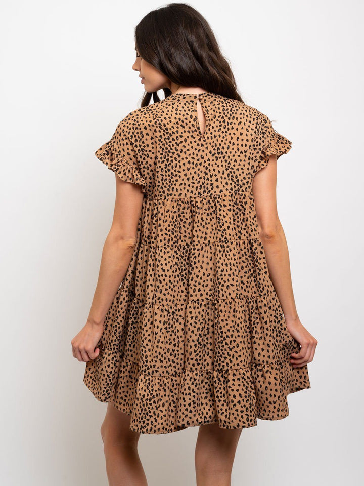 WOMEN'S PRINTED BABY-DOLL RUFFLE SLEEVE MINI DRESS