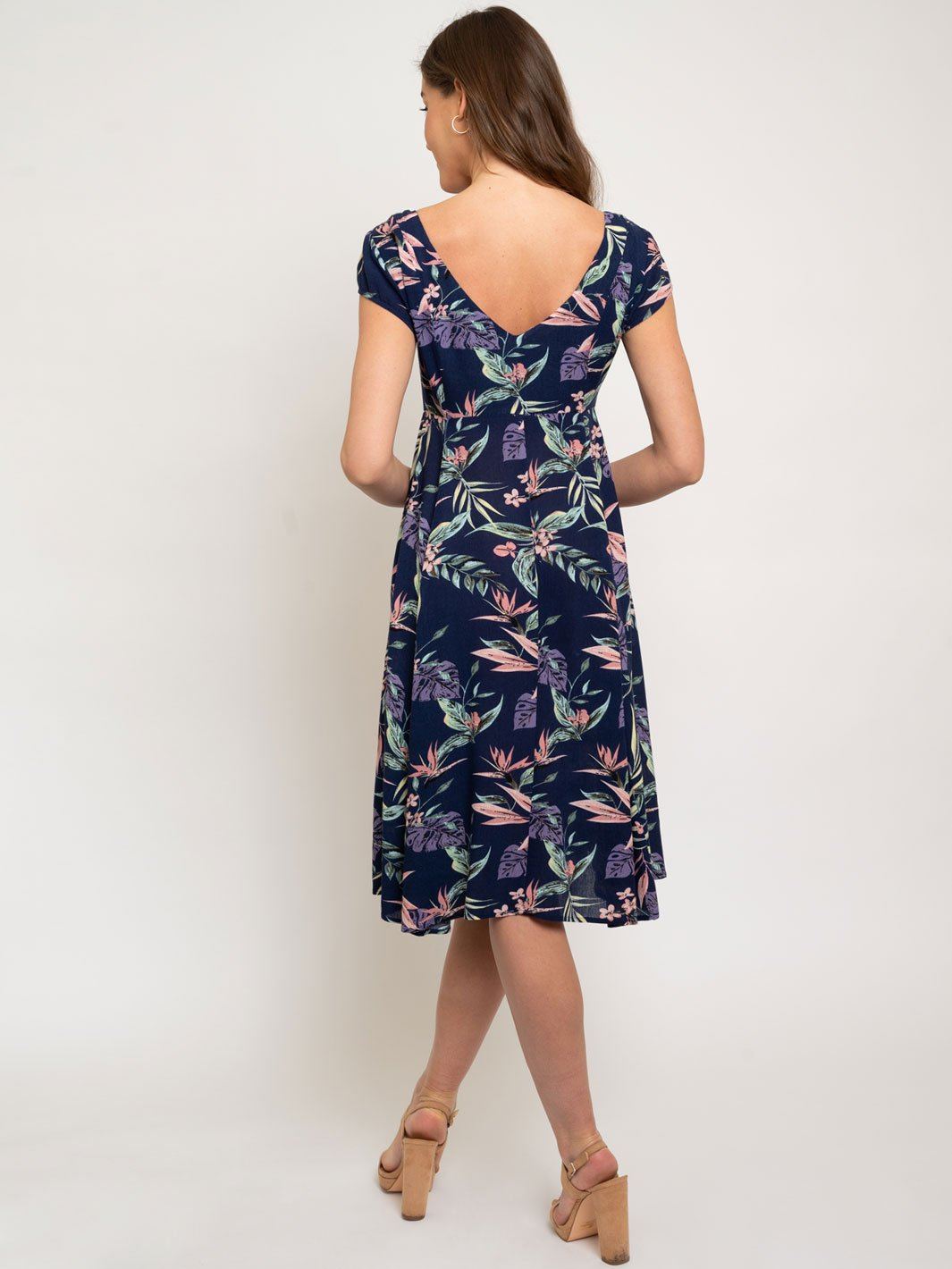 WOMEN'S NAVY FLORAL BUTTON UP DRESS
