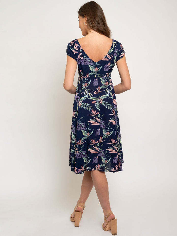 WOMEN'S NAVY FLORAL BUTTON UP DRESS