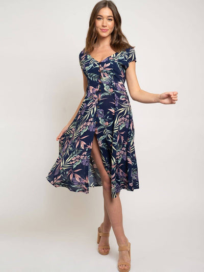WOMEN'S NAVY FLORAL BUTTON UP DRESS