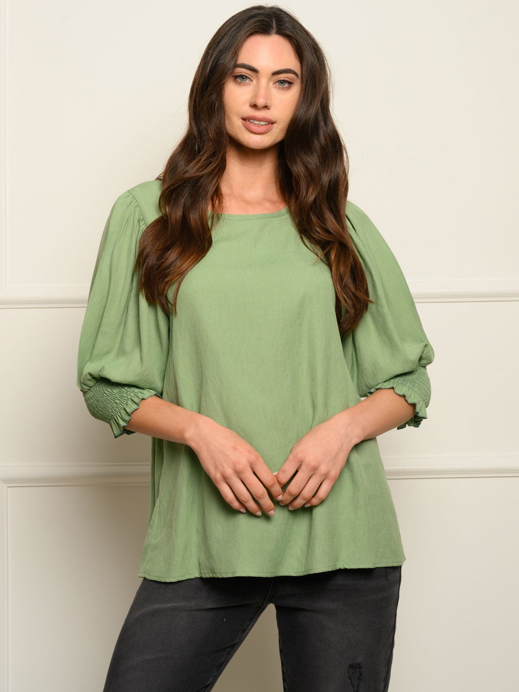 WOMEN'S SMOCKED 3/4 SLEEVES TOP