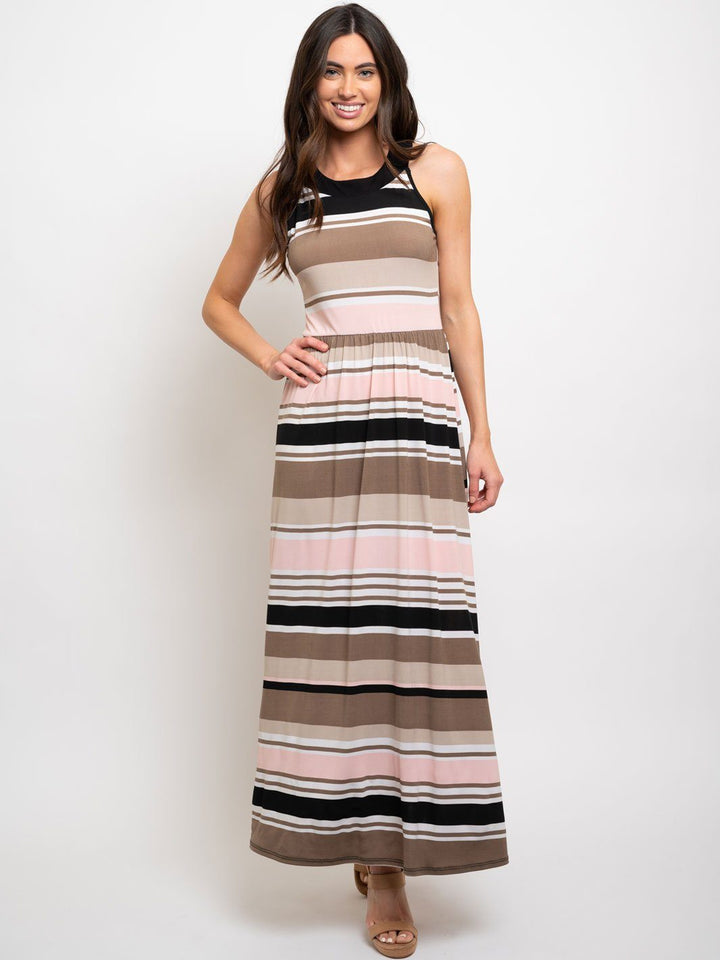 WOMEN'S STRIPES MAXI SLEVELESS DRESS