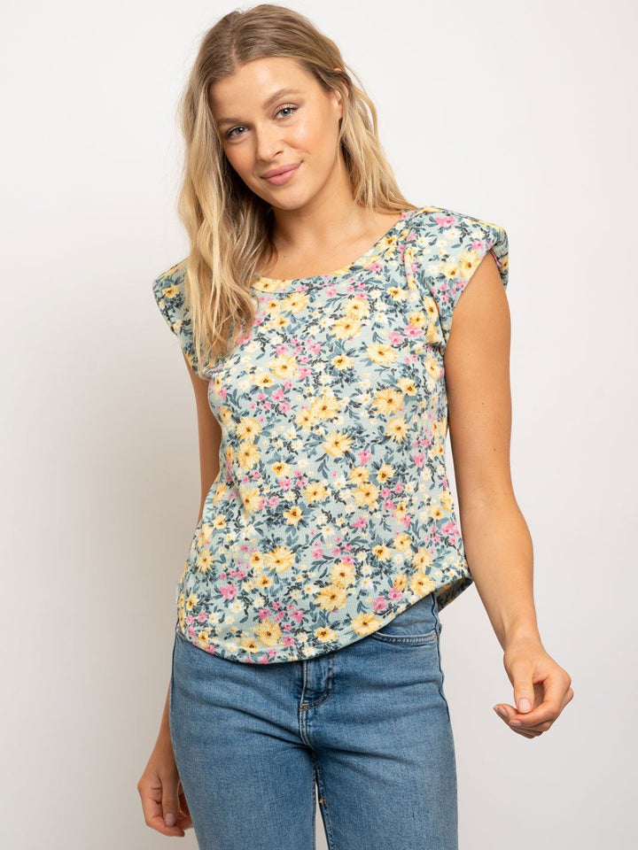 WOMEN'S MUSCLE FLORAL W/SHOULDER PADS TOP